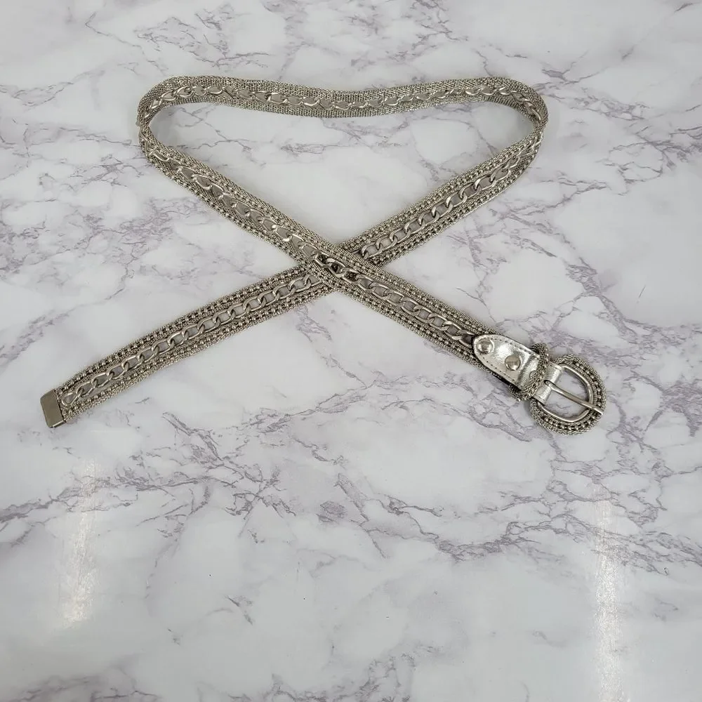 Vintage Silver Metallic Metal Chain Belt